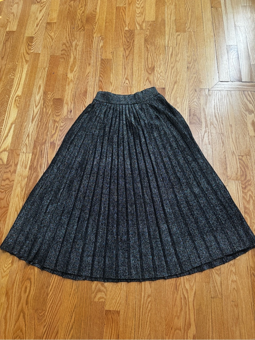 A.L.C. Metallic Pleated Maxi Skirt - Black with Silver Lurex - Picture 3 of 4